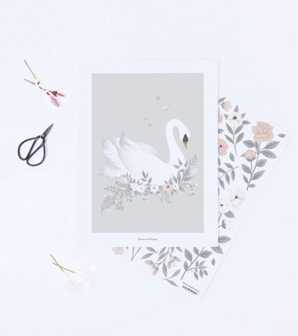 grace-affiche-enfant-cygne-et-fleurs-fond-gris (2)